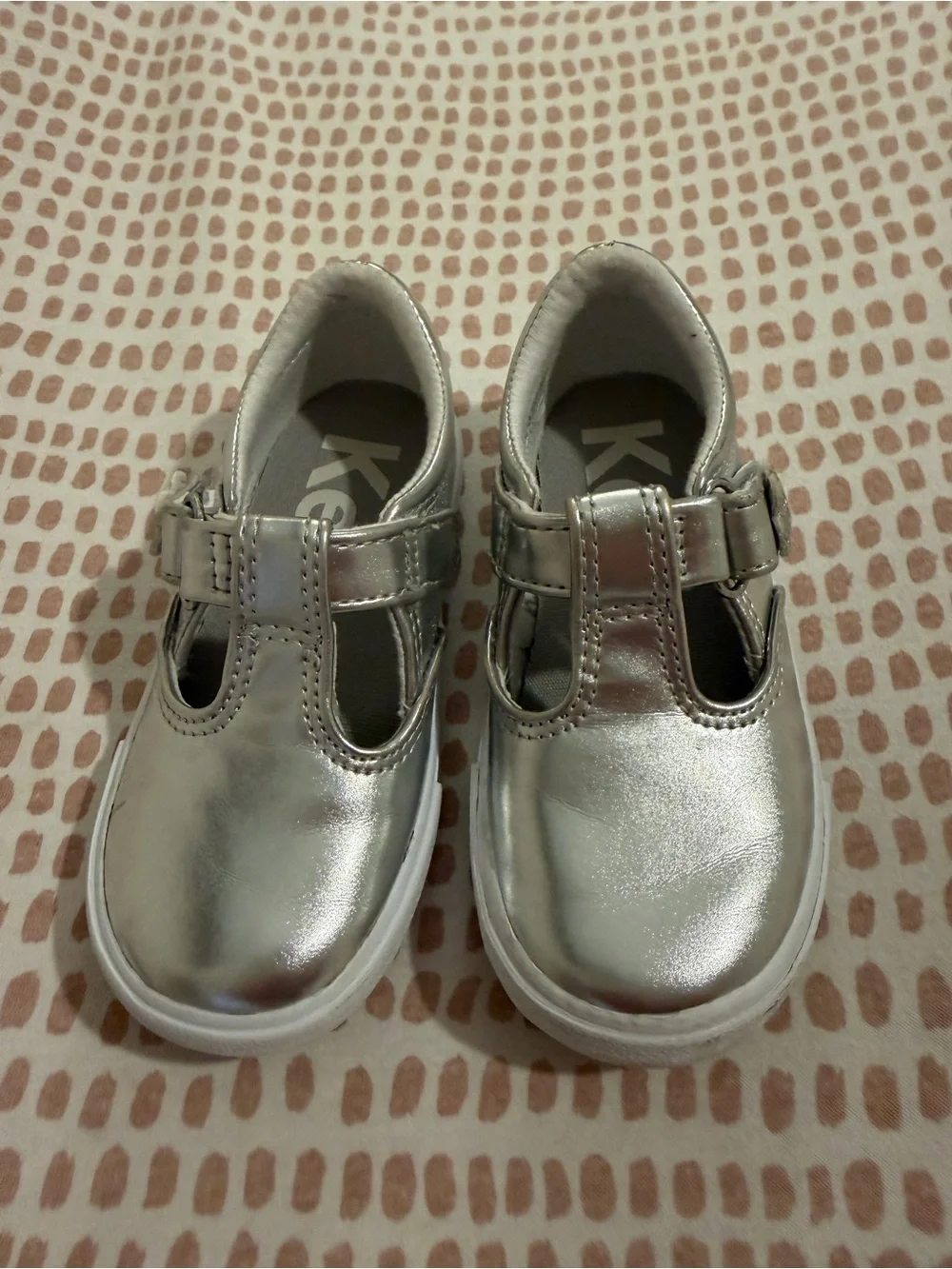 Keds Metallic Silver T-Strap Toddler Dress Shoes
